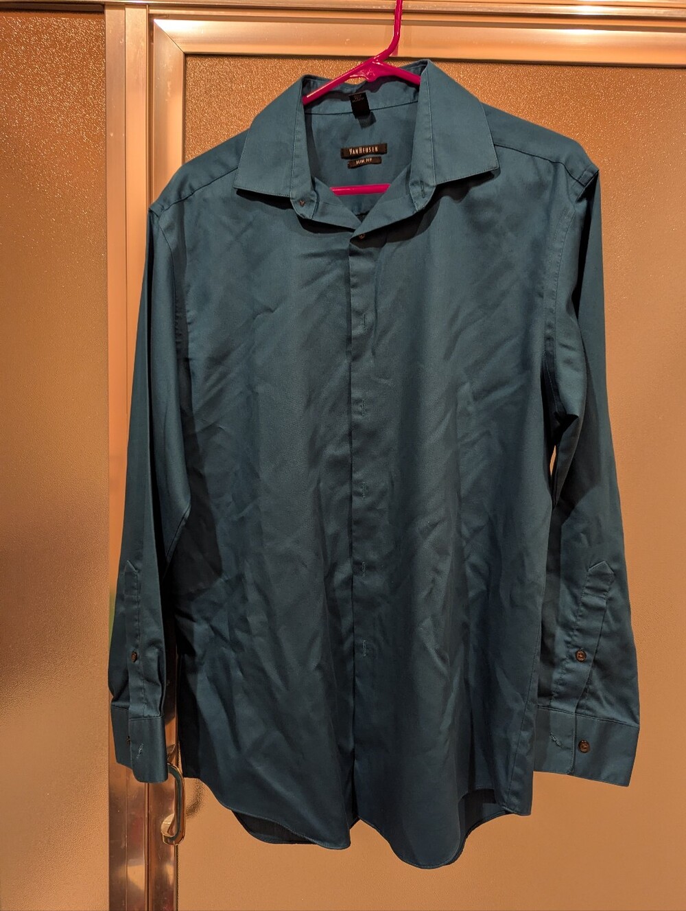 Van Heusen Teal/Deep Teal Long-Sleeve Dress Shirt